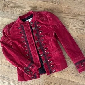 Free People Red Embellished Band Jacket Blazer